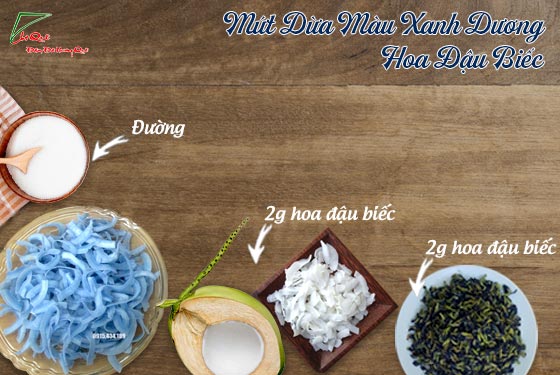 hoa đậu biếc khô làm mứt dừa