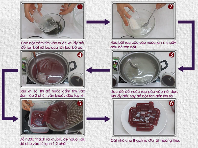 cách sử dụng bột lá cẩm tím làm thạch