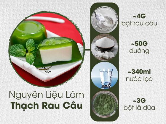 Cách làm thạch rau câu màu xanh mát bột lá dứa 