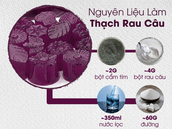 Cách làm thạch rau câu bột lá cẩm tím nổi bật với sắc tím độc đáo